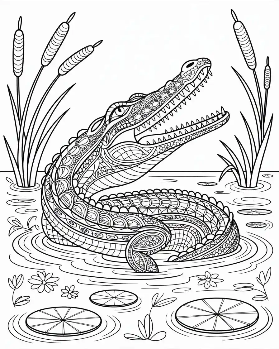 crocodile swamp coloring page 1