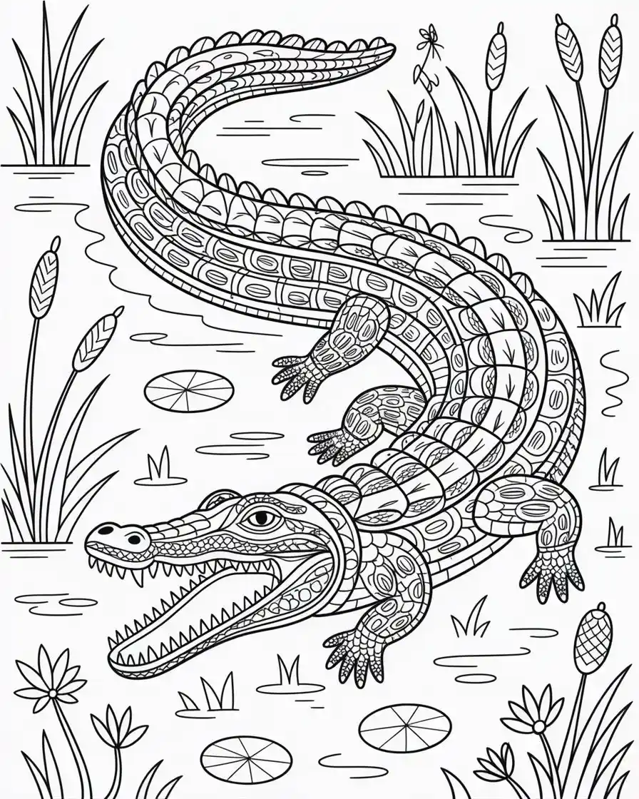 crocodile swamp coloring page 2