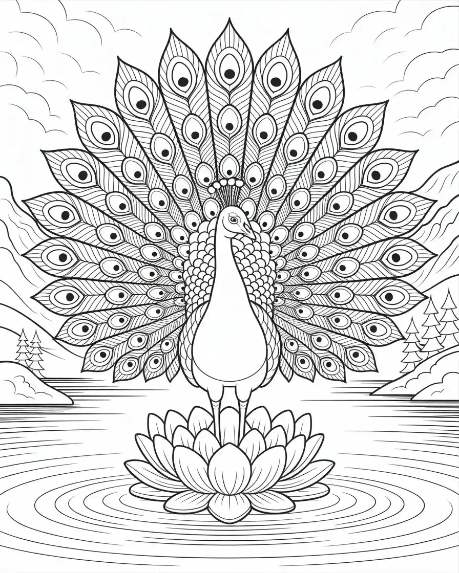 peacock lotus coloring page printable