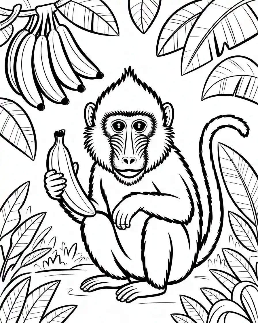 mandrill monkey holding banana coloring page