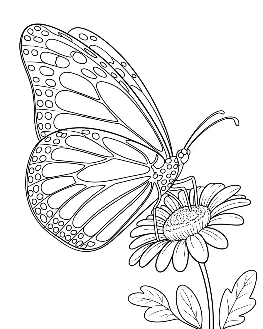 monarch butterfly perched on a flower coloring page