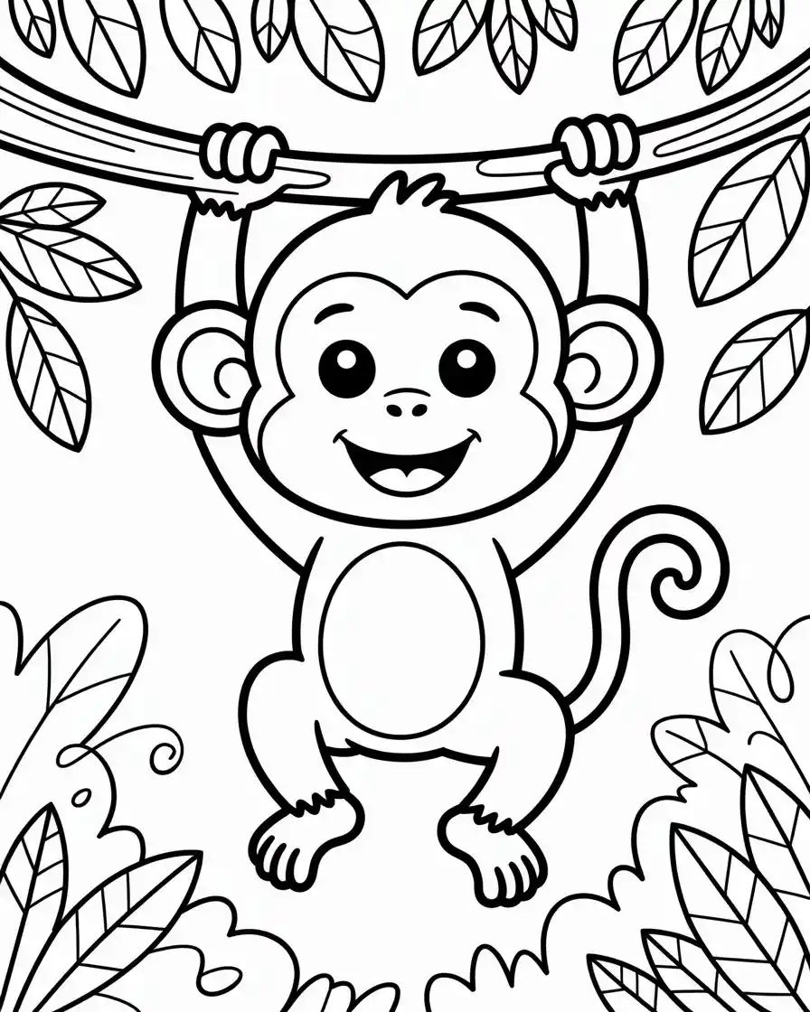 monkey hanging from branch coloring page