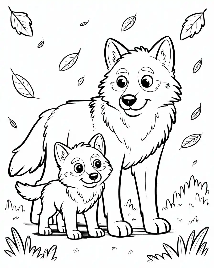 mother wolf and pup coloring page