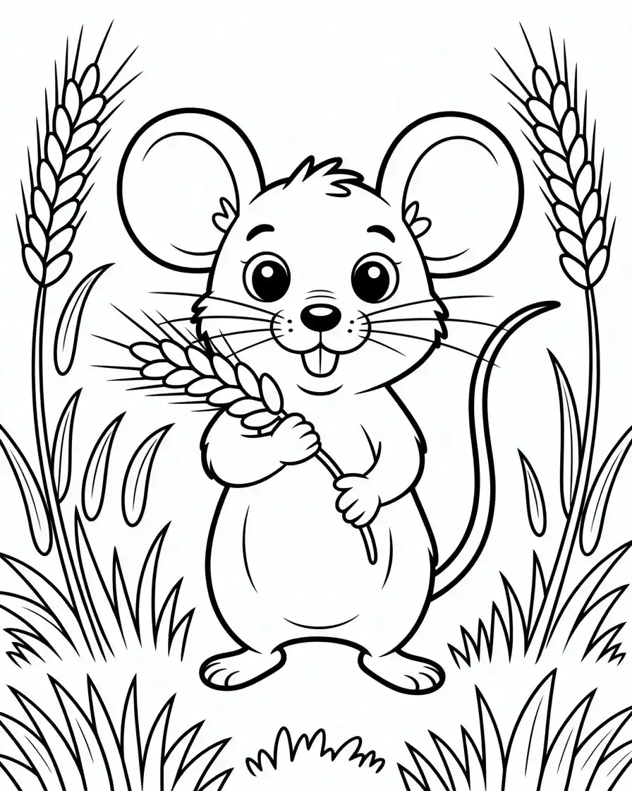 mouse in wheat field coloring page