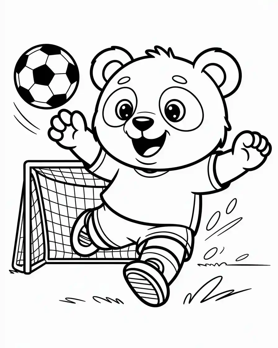 panda playing soccer coloring page