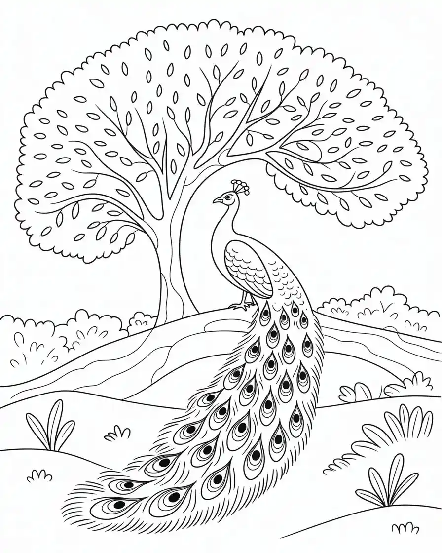peacock tree nature art printable
