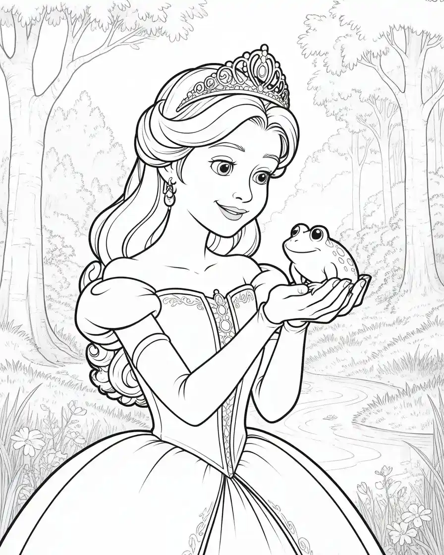 princess holding frog coloring page1