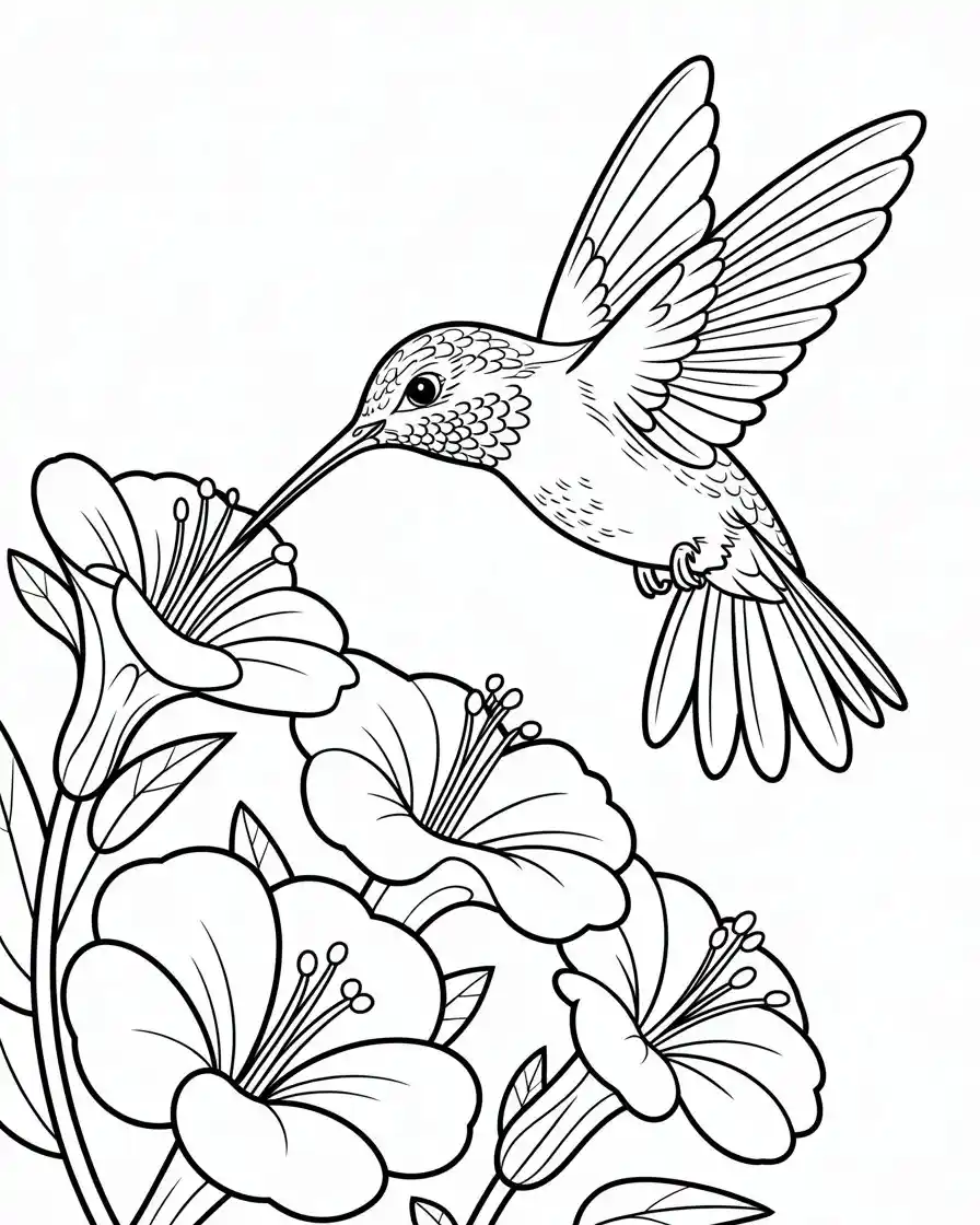 realistic hummingbird flying coloring page