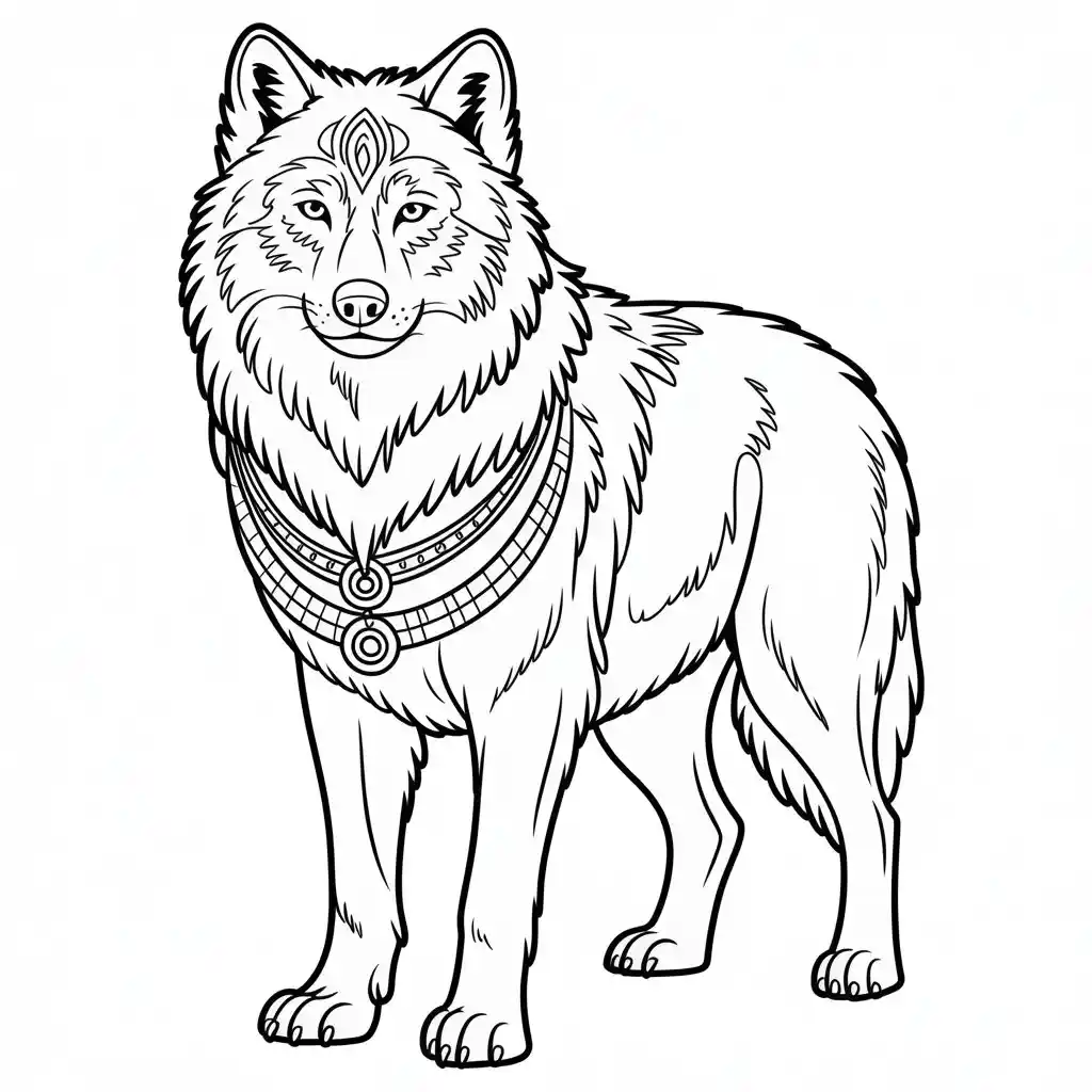regal wolf with jewelry coloring page