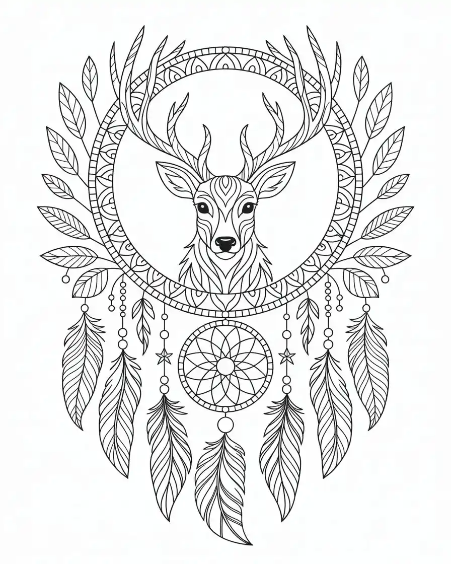 reindeer dreamcatcher mandala coloring page 1