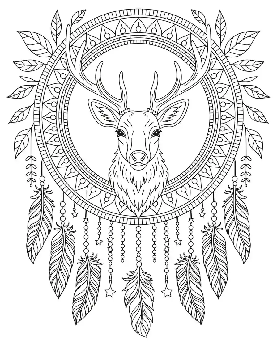 reindeer dreamcatcher mandala coloring page