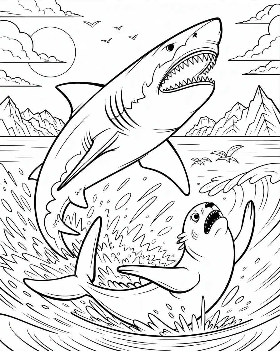 shark chasing seal ocean scene 1