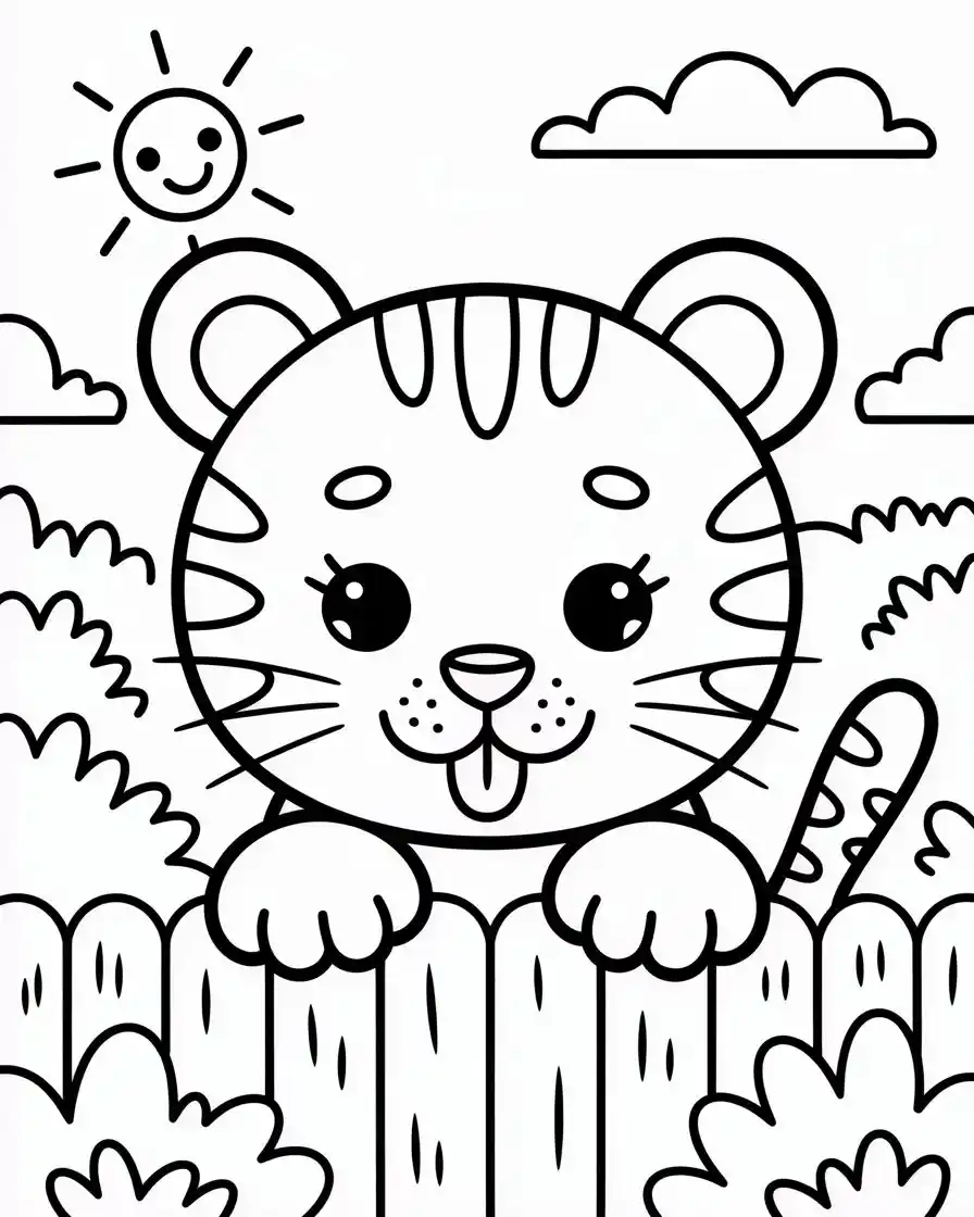 simple cute tiger coloring page for preschoolers