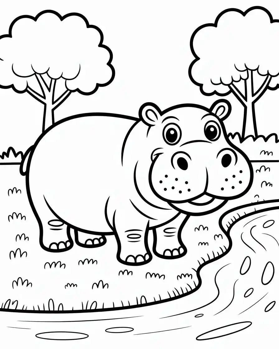 simple hippo coloring page