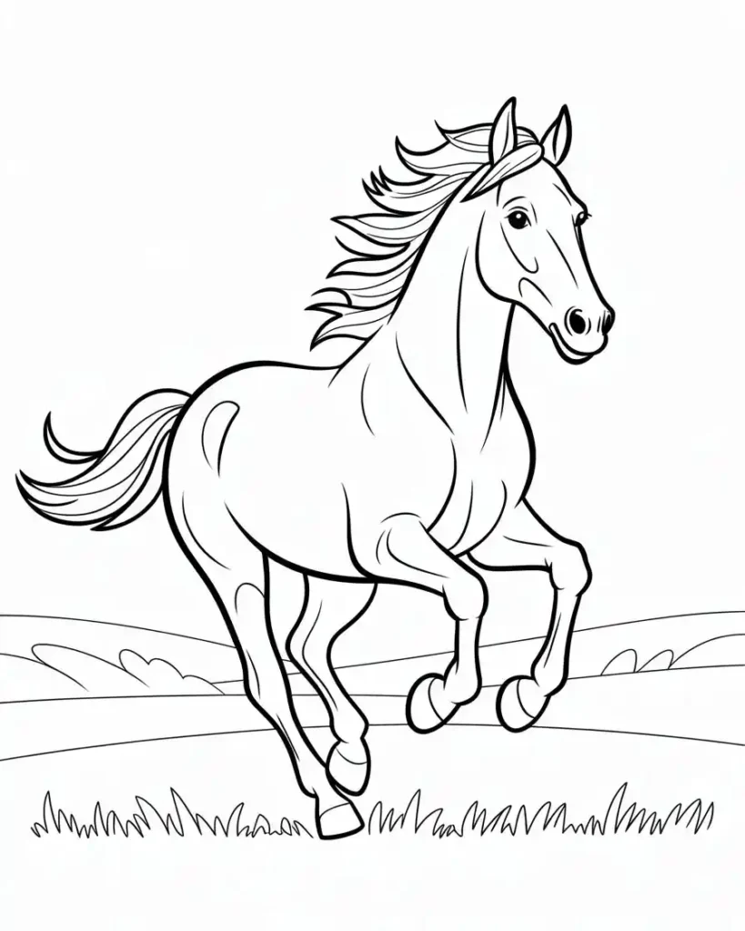 simple running horse coloring page for kids 1