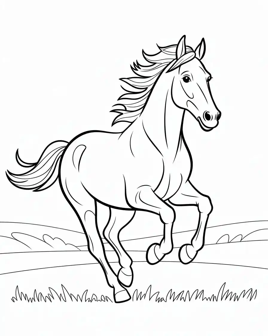 simple running horse coloring page for kids 