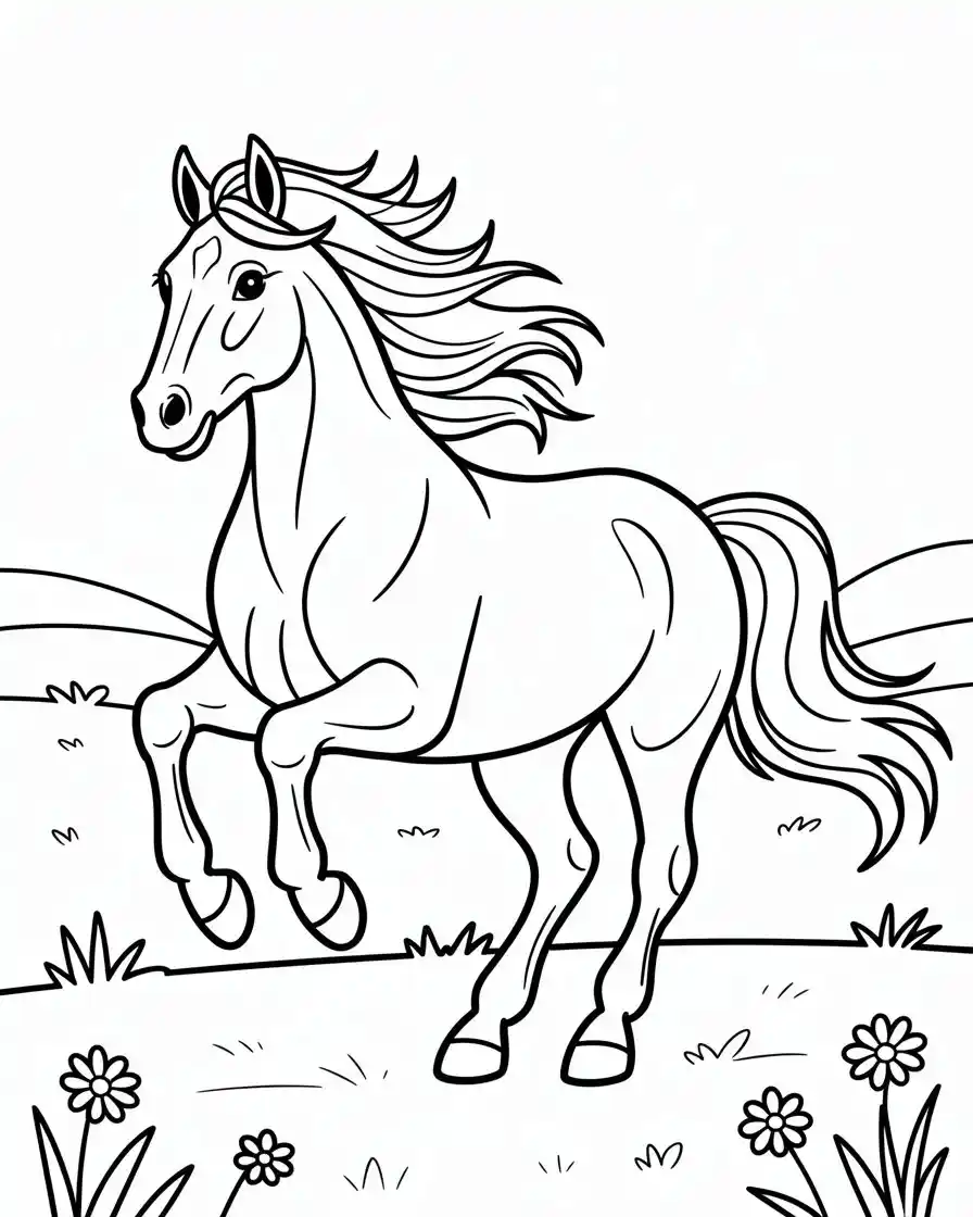 simple running horse coloring page for kids