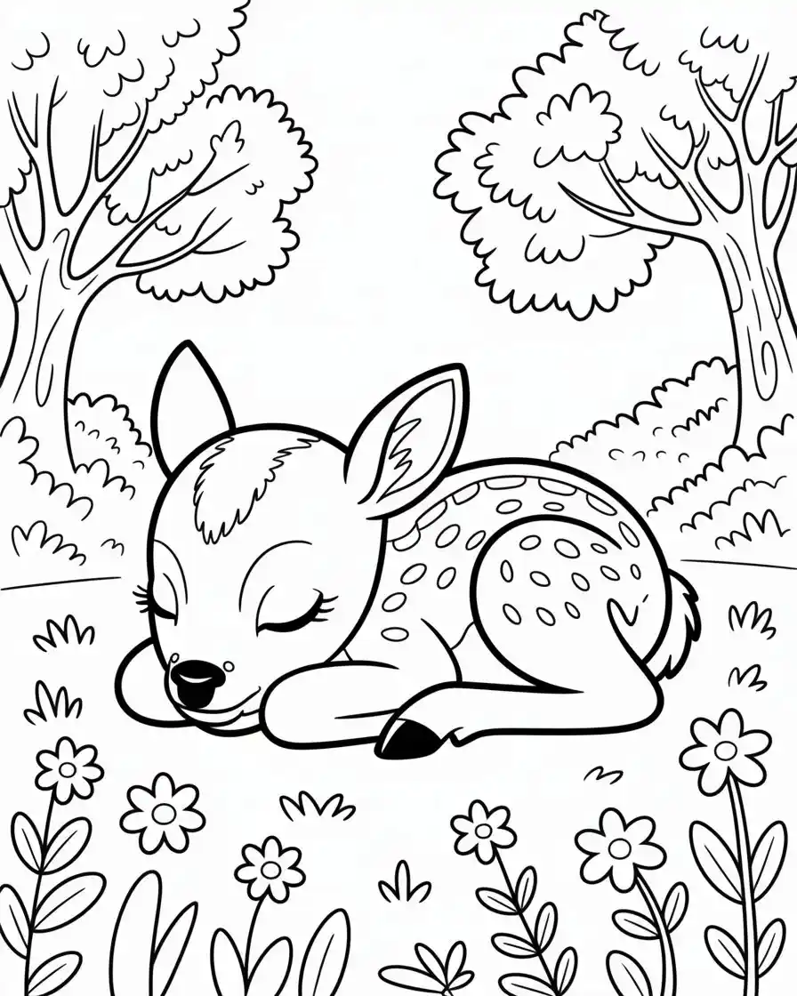 sleeping fawn coloring page 1