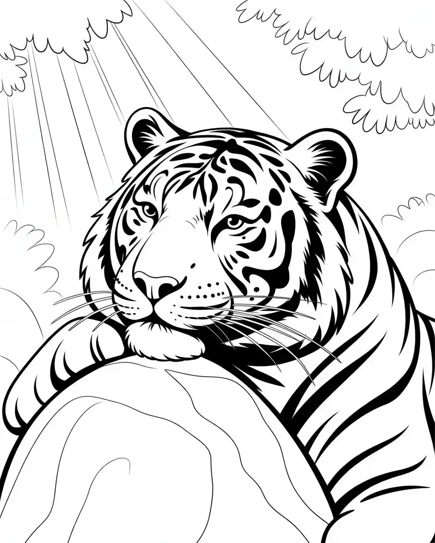 sleeping tiger in sunlight coloring page