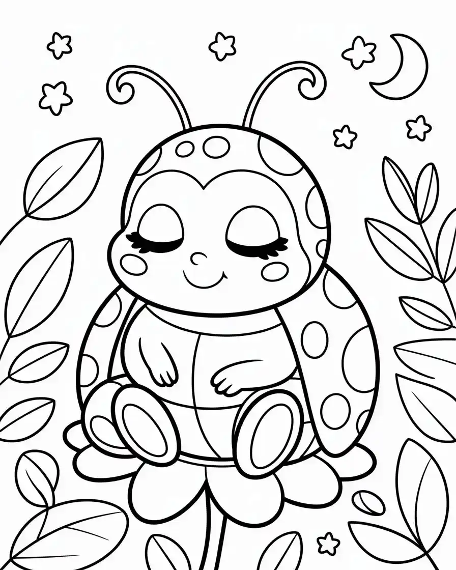 sleepy ladybug on flower coloring page 2