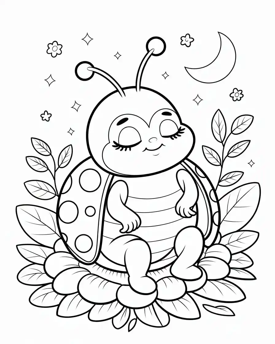 sleepy ladybug on flower coloring page