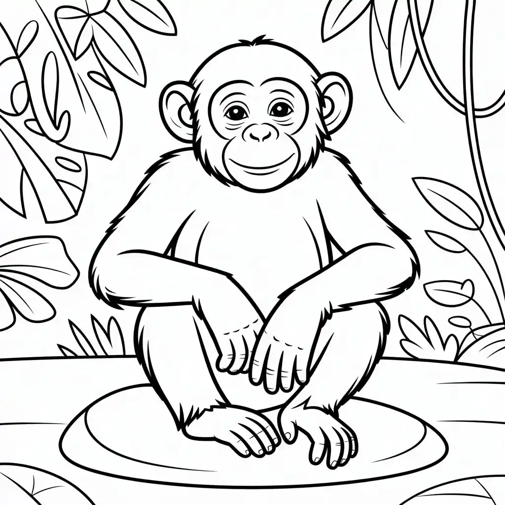 smiling chimpanzee on a rock coloring page