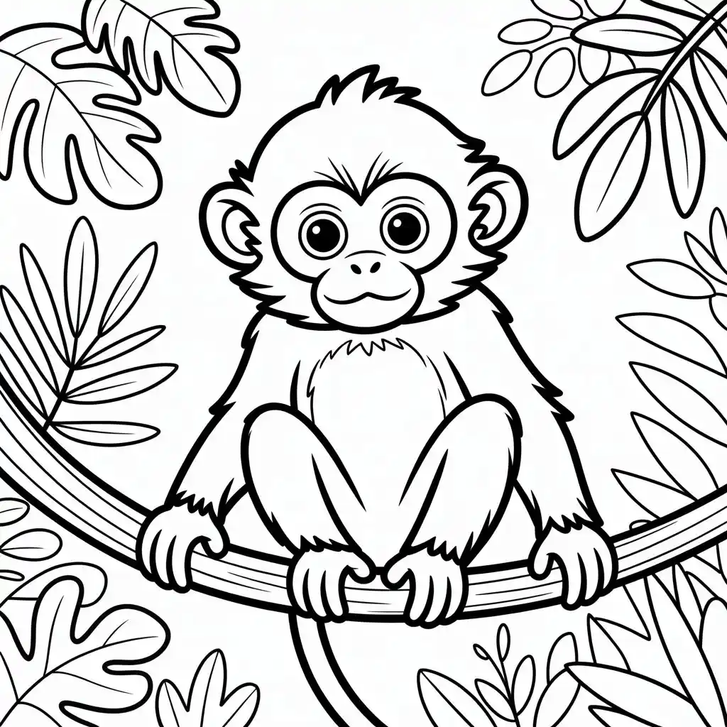 spider monkey balancing on tree branch coloring page 1