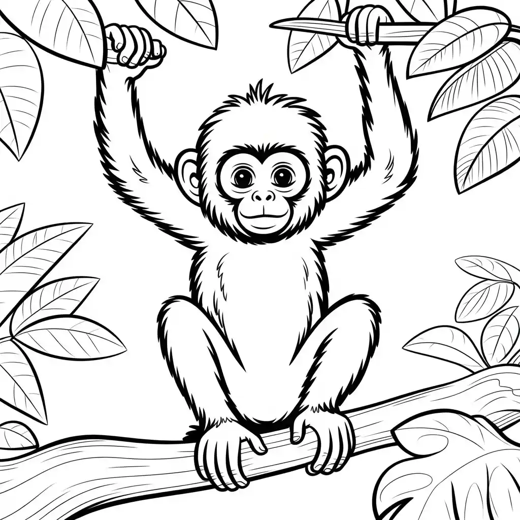 spider monkey balancing on tree branch coloring page