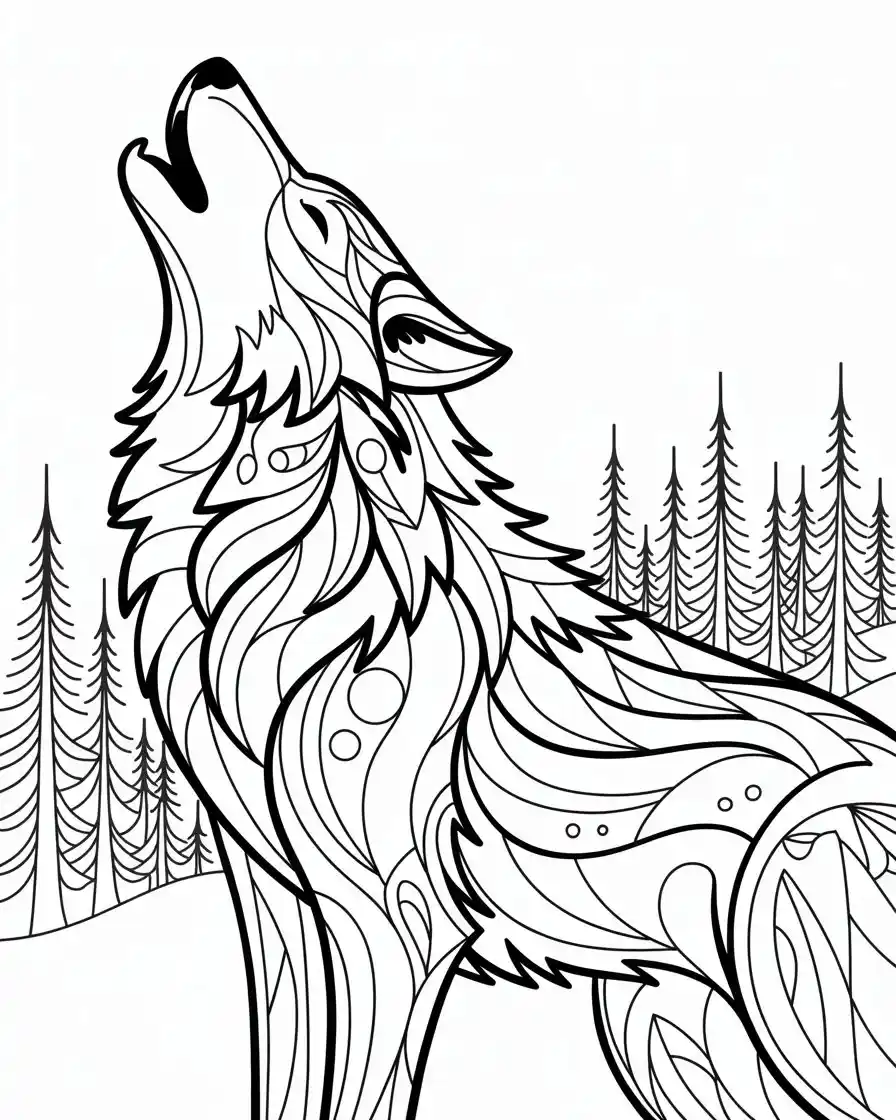 stained glass howling wolf coloring page