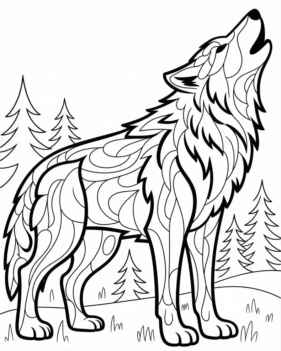 stained glass howling wolf coloring page