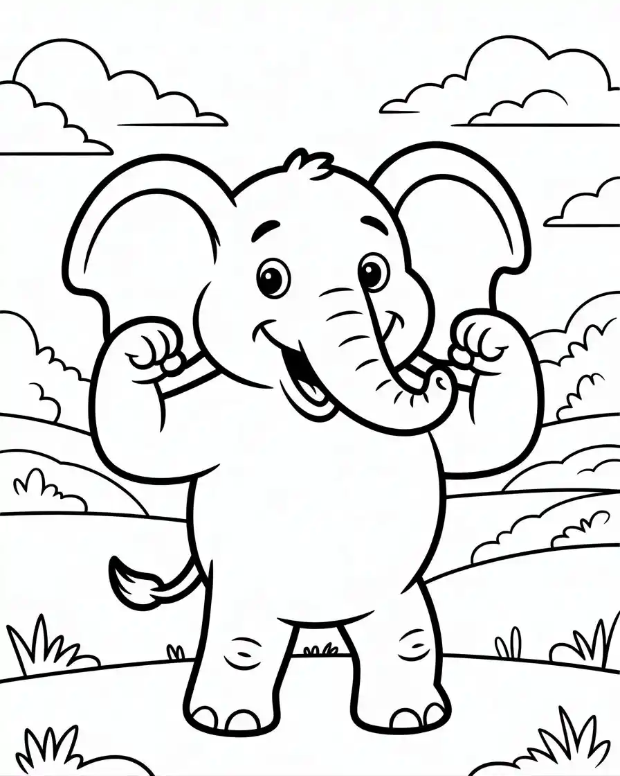 strong cartoon elephant coloring page 1