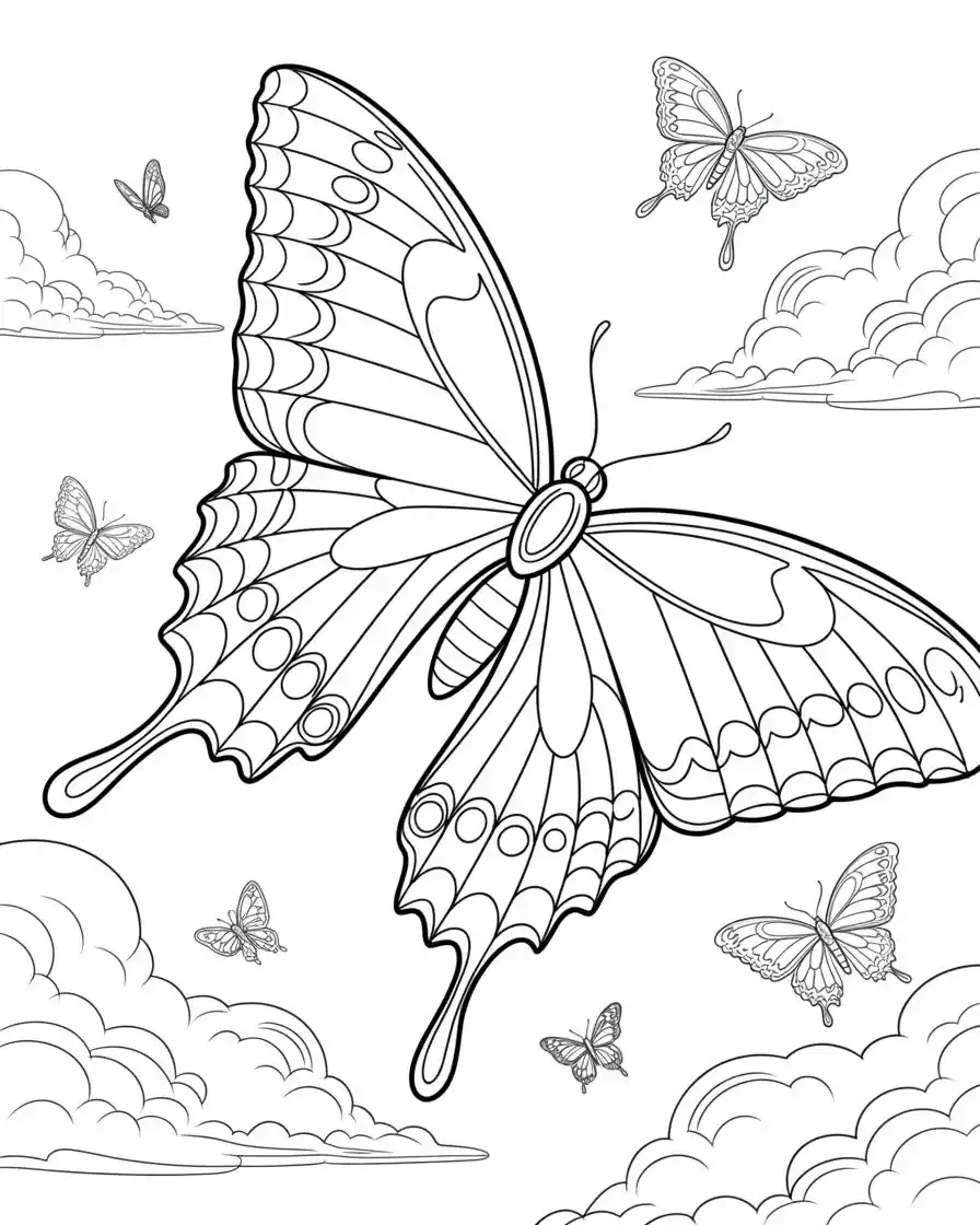 swallowtail butterfly with other butterflies to color