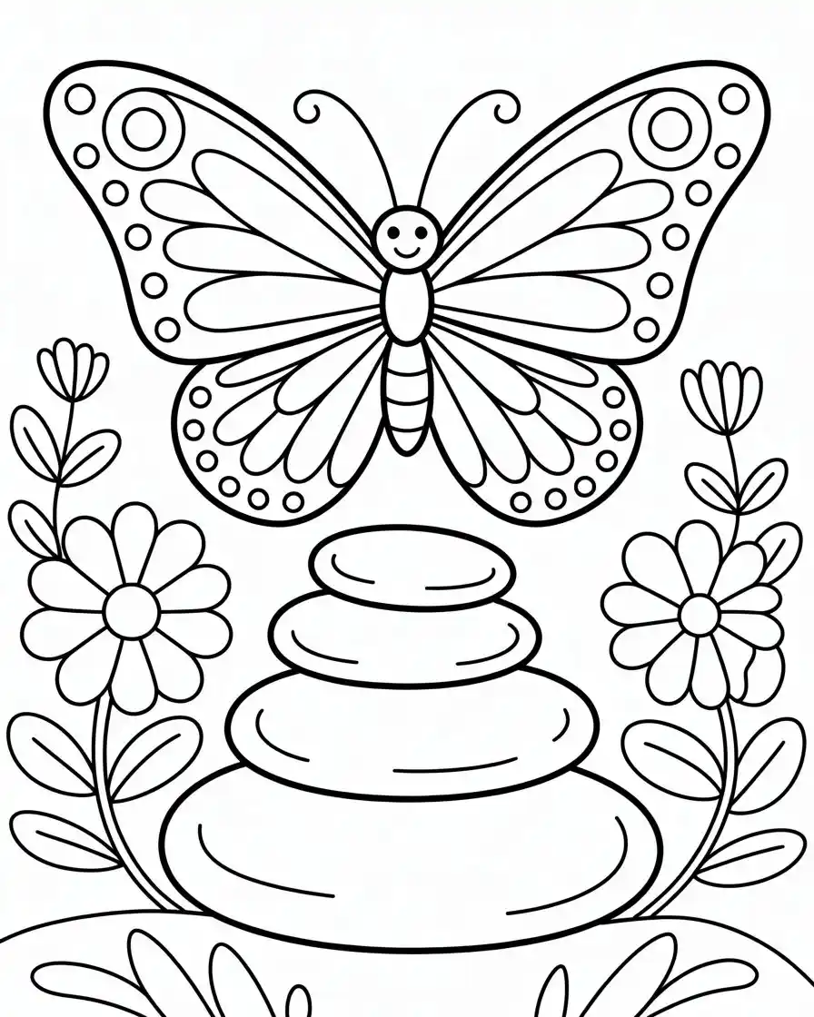 sweet butterfly and pile of rocks coloring page