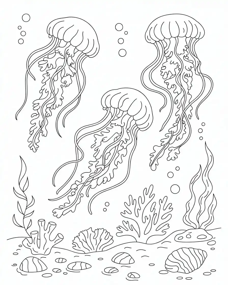 three lions mane jellyfish coloring page