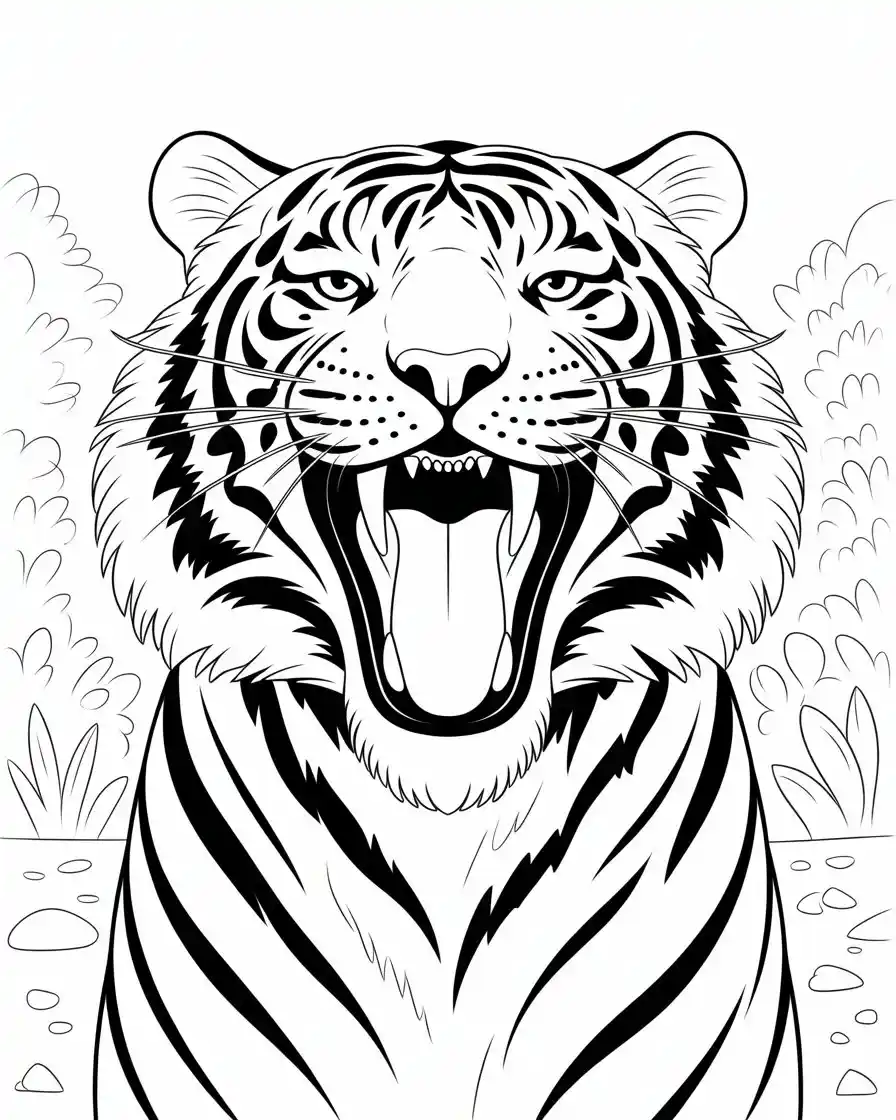 tiger doing a big yawn coloring page