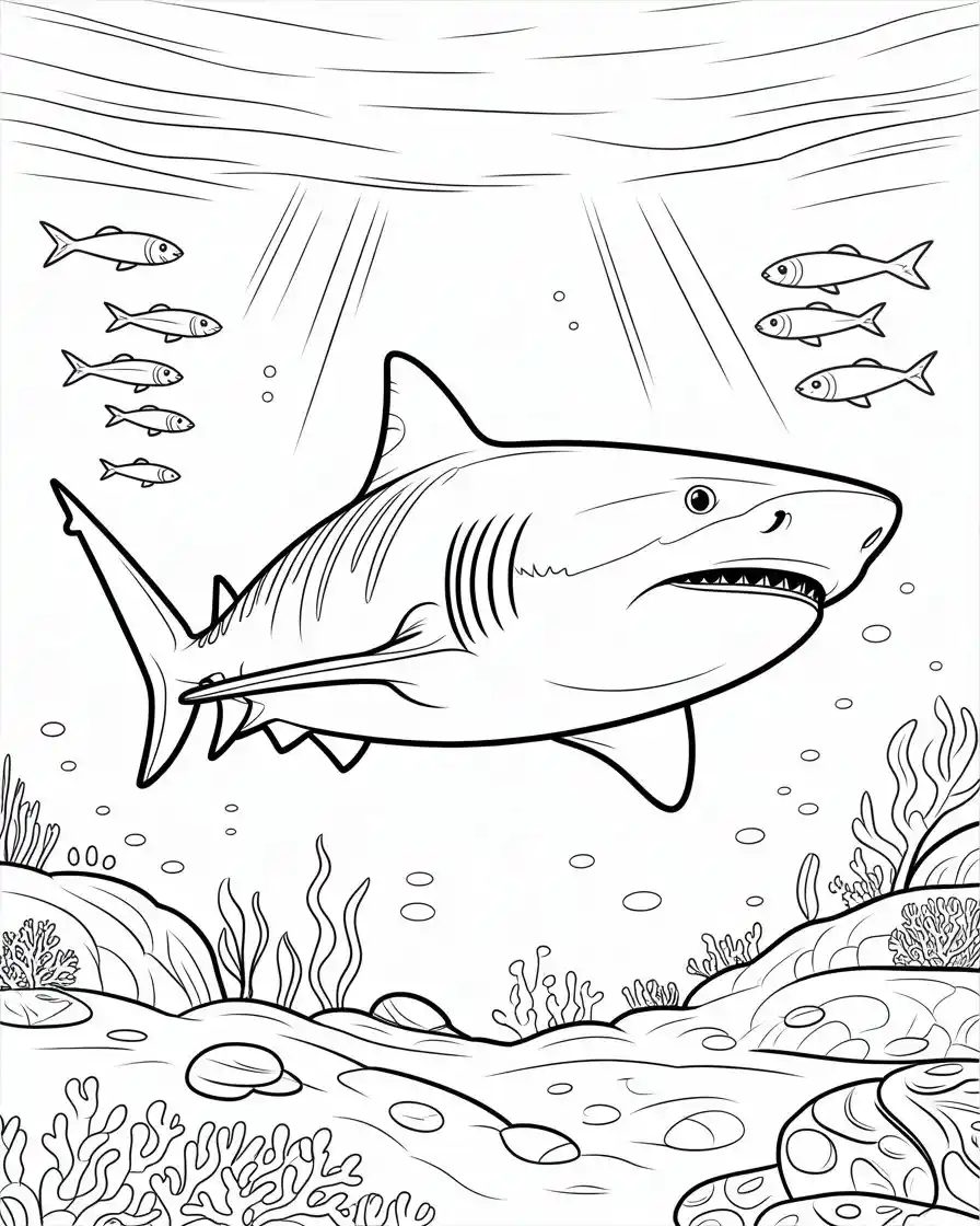 tiger shark underwater coloring page