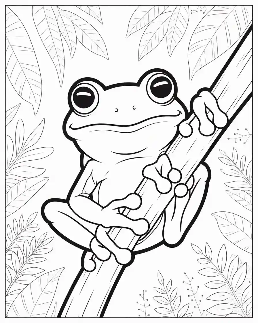 tree frog on branch coloring page 1