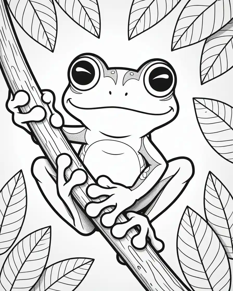 tree frog on branch coloring page