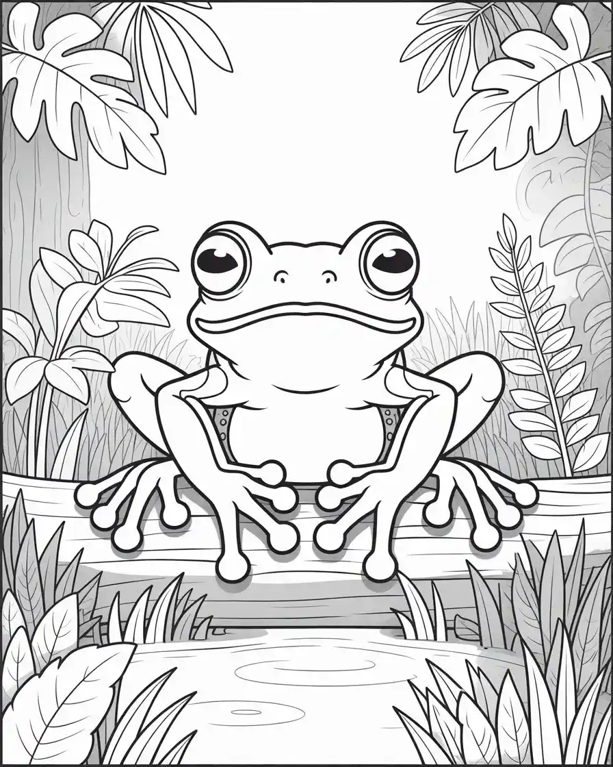 tree frog sitting on log coloring page