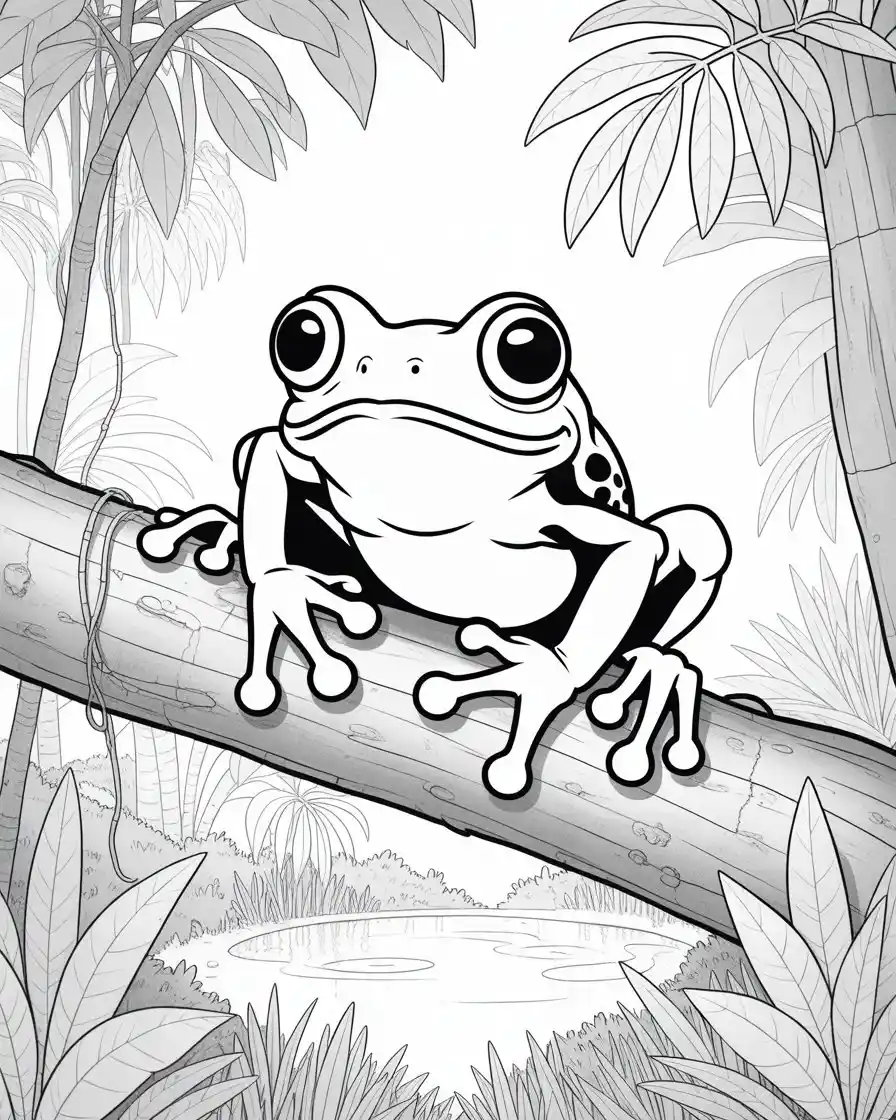tree frog sitting on log coloring page 1