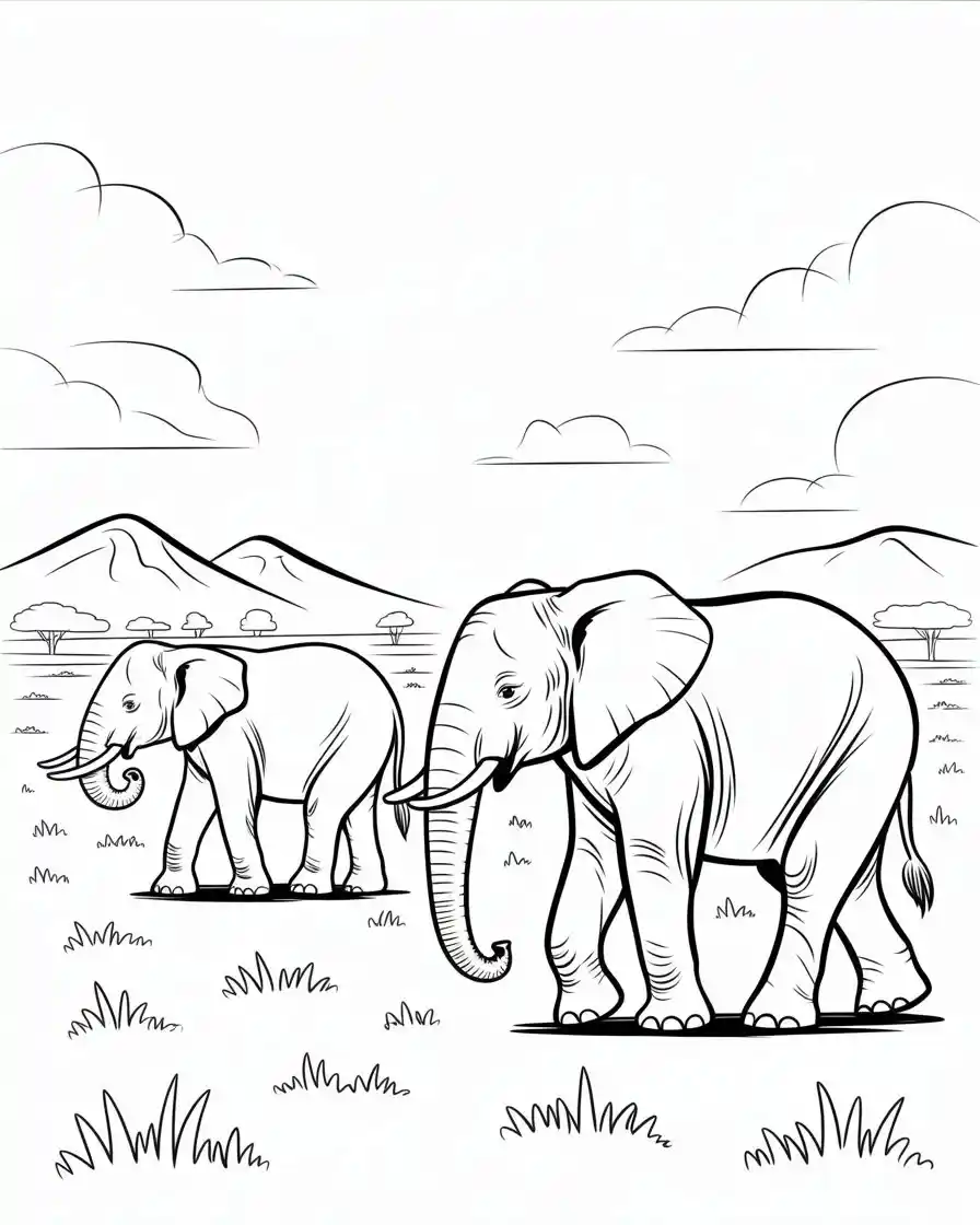 two elephants walking coloring page 1