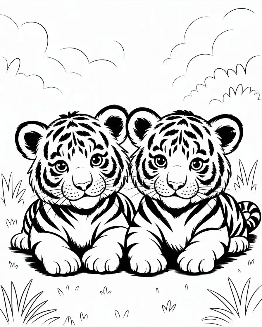 two tiger cubs coloring page