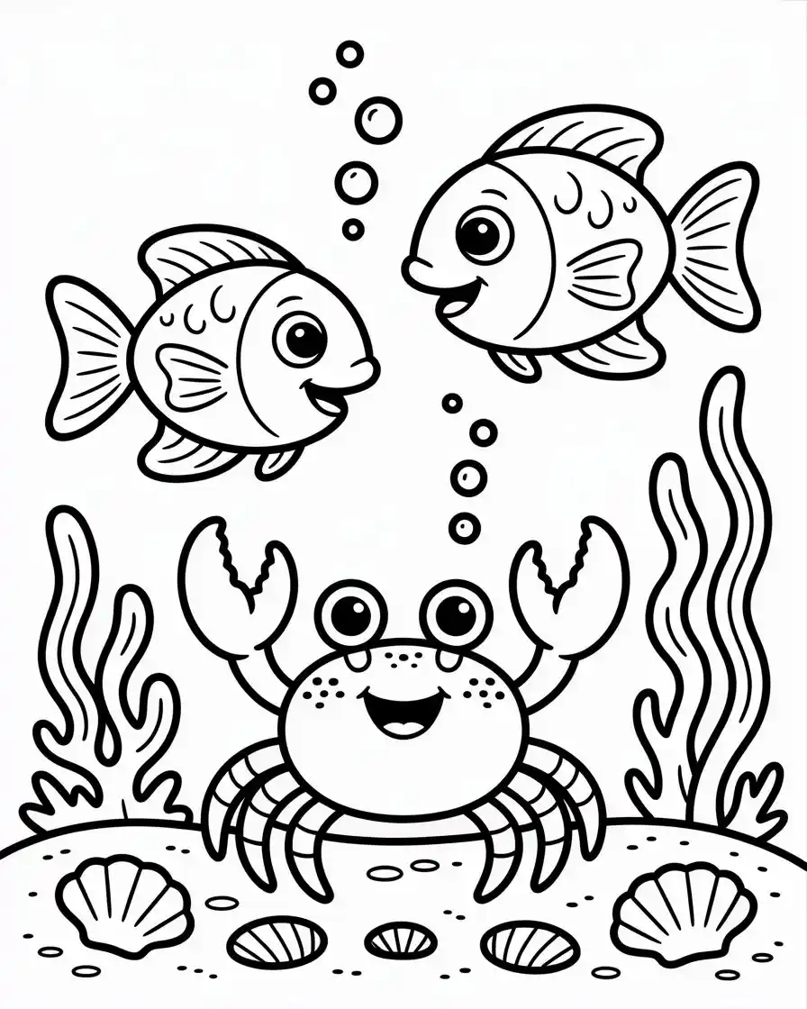 underwater fish and crab coloring sheet for kids
