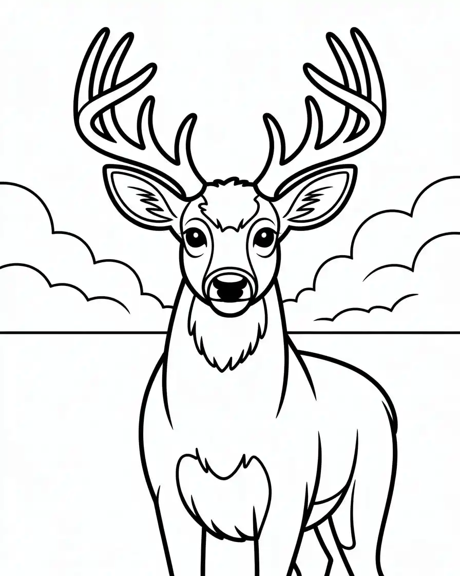 white tailed buck with antlers coloring page 1