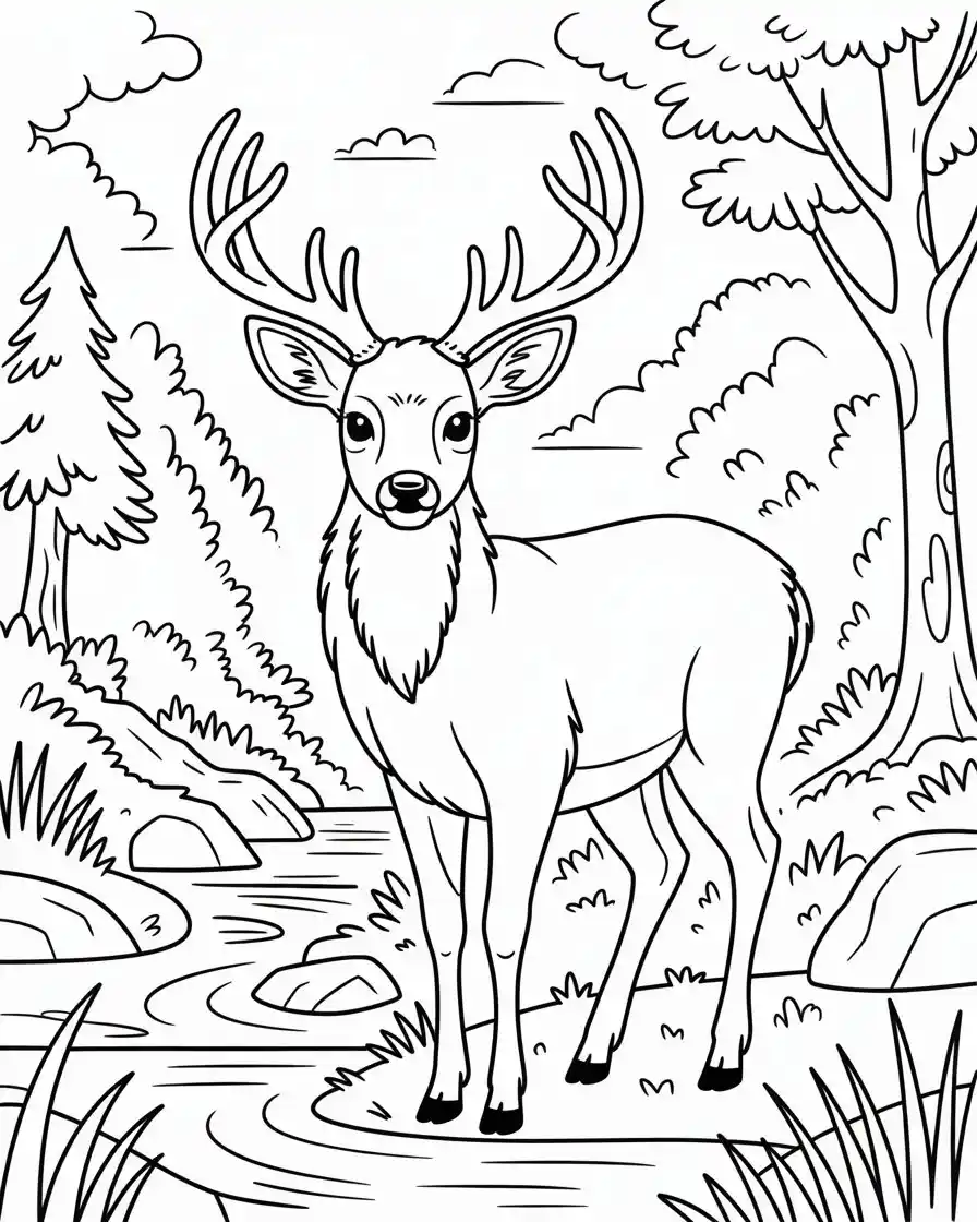 white tailed deer forest coloring page 1