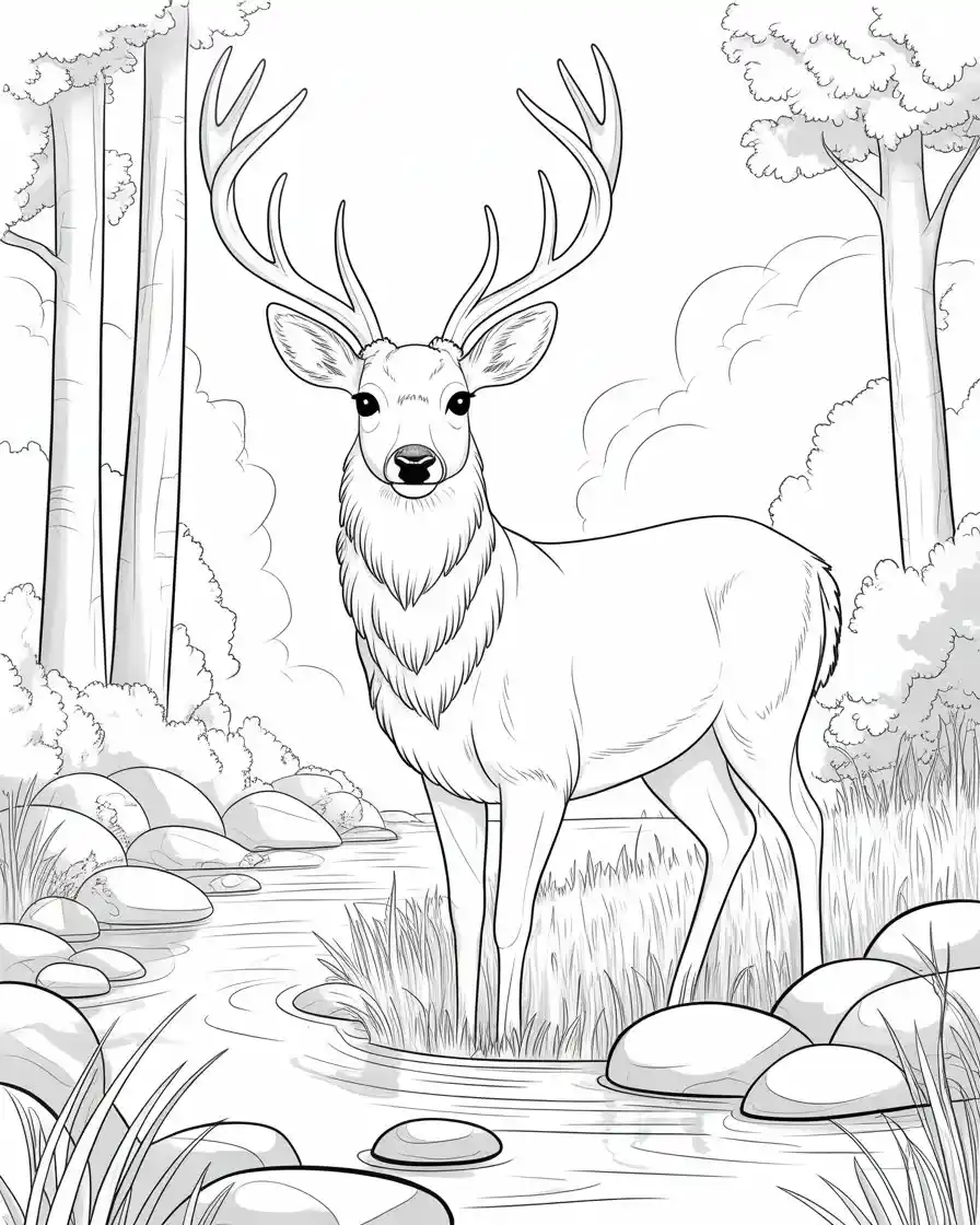 white tailed deer forest coloring page