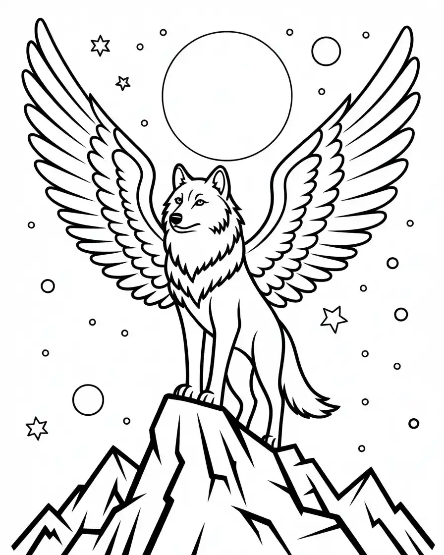 winged wolf coloring page