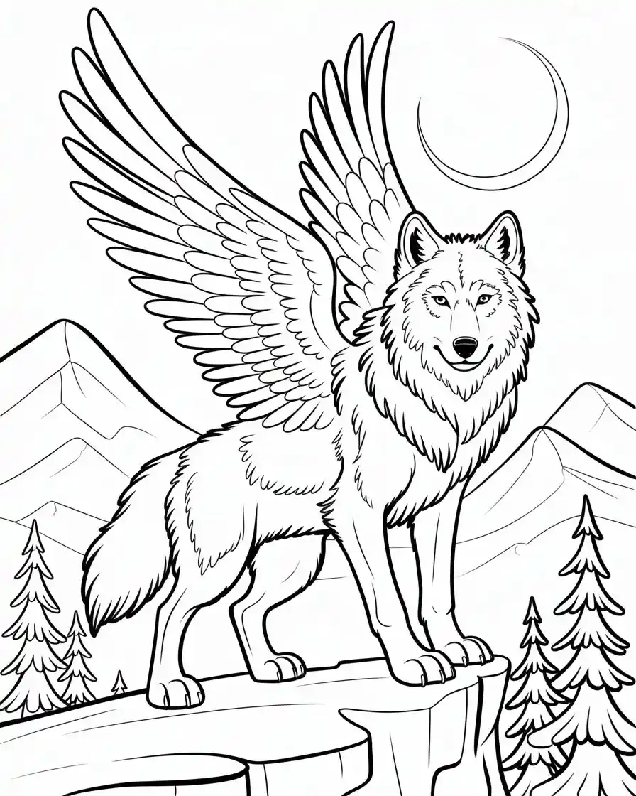 winged wolf coloring page