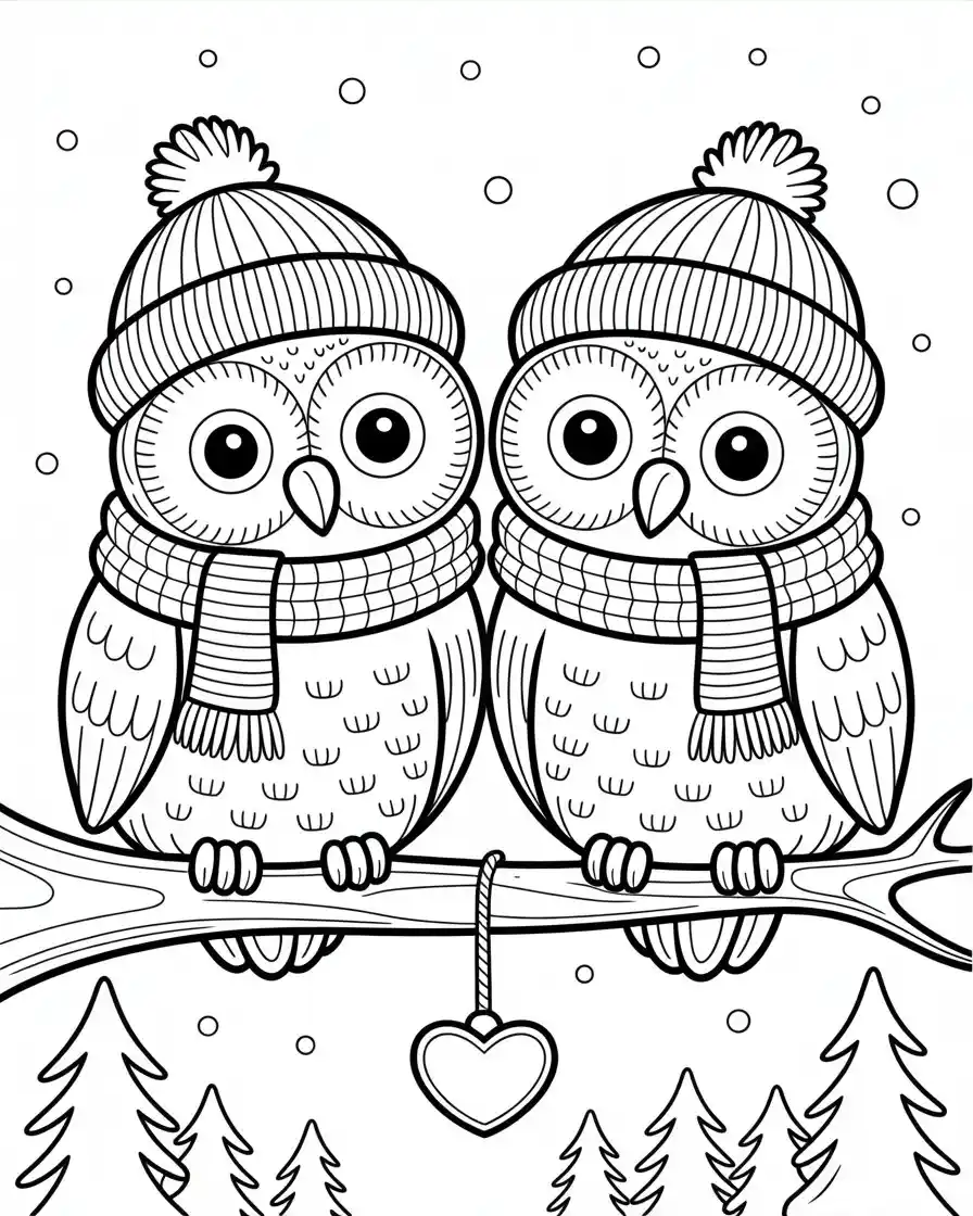 winter owls coloring page