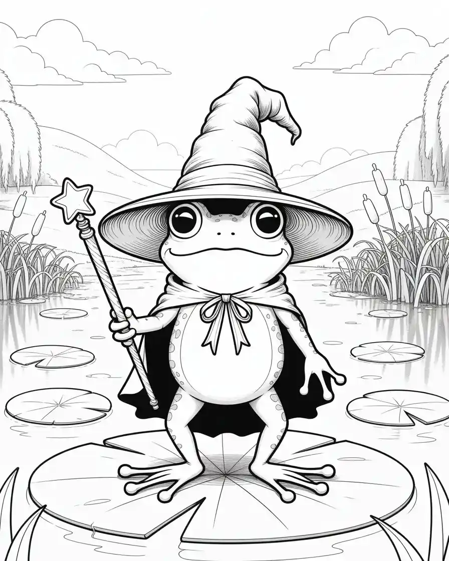 wizard frog coloring page 1